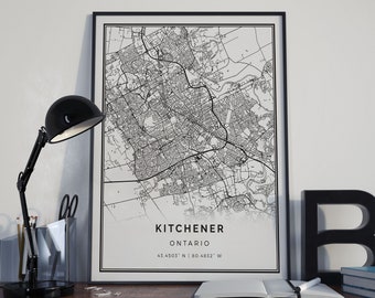 Kitchener map poster print wall art | Ontario gift printable download | Modern map decor for office, home and nursery | MP328
