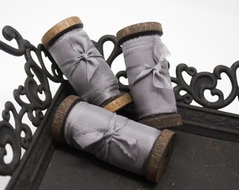 Hand Dyed Silk Ribbon ~ Bouquet Ribbon ~ Wedding Decor ~ Photography Props ~ Gift Wrap Ribbon ~ Invitation Ribbon ~ Gray Ribbon ~ Urban Fog