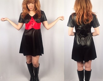 Vintage 1960's Black and Red Mod Babydoll Dress Small