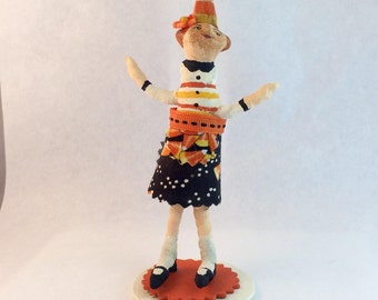 Spun Cotton, Halloween, Ooak, Vintage Inspired, Candy Corn Elf Figurine