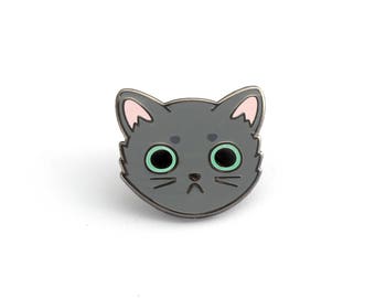 Gray Cat Face enamel pin (cute cat pin hard enamel cat pin lapel pin badge kitten pin gray cat pin cat lady personalized cat lover gift)