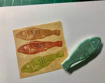 Fish hand carved rubber stamp- cooking rubber stamp
