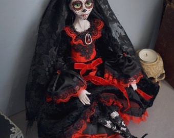 Gothic art doll: Vanessa. OOAK poseable doll, Day of the Dead. Gothic Lolita.