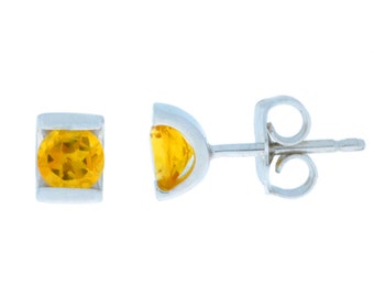0.50 Ct Natural Citrine Stud Earrings .925 Sterling Silver Rhodium Finish
