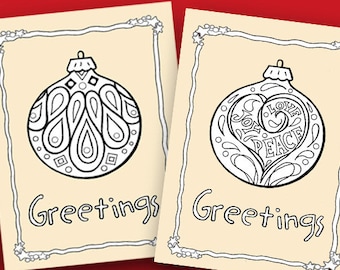Christmas Cards to Color, Printable Christmas Card, HolidayCrafts, Digital Christmas Ornaments to color, Holiday kids craft, classroom cards