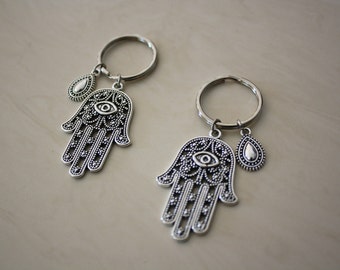 Silver // Hamsa Hand Keychain // Charm Keychain // Hamsa Keychain // Perfect Gift // Teardrop // Hamsa // Luck // Unique // Gift for Her
