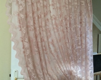 Old pink sheer lace curtains