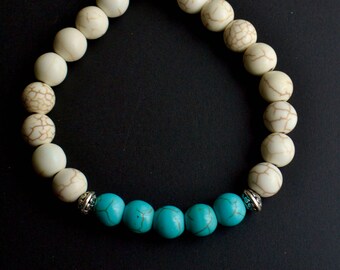 8mm Bracelet - Turquoise/White Howlite