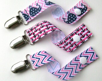 Nautical Pacifier Clip- Anchor Baby Girl Pacifier Clip Set- Dummy Clip- Nautical Baby Gift- Sailor Paci Clip- Soother Clip- Baby Shower Gift