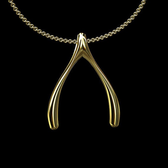 Gold Wishbone Necklace Lucky Charm Wishbone Pendant Cable