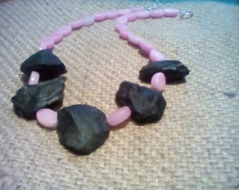 Black Tourmaline Nugget Statement Necklace.