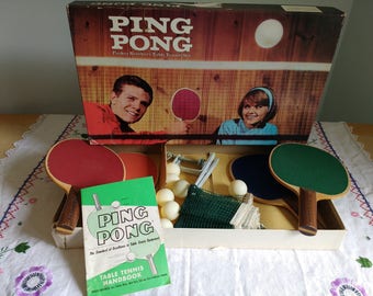 Vintage Table Tennis Ping Pong Set by Parker Brothers 1960's Original Box Excellent Condition Rec Room Game or Decor