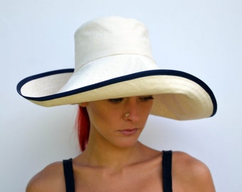 Cream sun hat, foldable hat, travel hat, wide brimmed summer hat, cream calico sunhat, cotton hat, summer fashion, beach wear