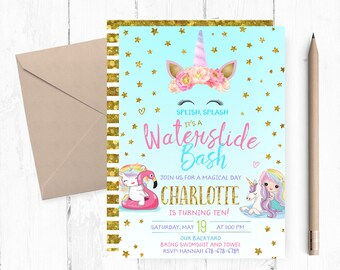 Waterslide Birthday Invitation, Waterslide Invitations, Waterslide Birthday Party Invitation, Waterslide Invites, Waterslide Invite, Digital