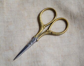 Antique Sewing Scissors | Small Scissors | Fancy Brass Handle Scissors | Needlework Embroidery Scissors | Sewing Notions