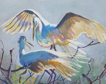 Two birds original watercolor painting