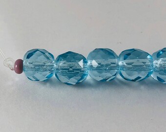 7mm Glass Bead * Vintage Glass Bead * Blue Faceted Bead * Baby Blue Bead * Faceted Round Bead * Czech Glass Bead Blue Round Bead 7mm Faceted