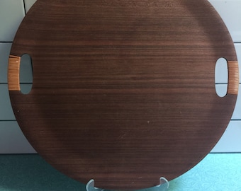 Vintage 1970s Danish Modern Large Round Teak Serving Tray
