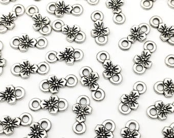 20 flower connectors antique silver, 15mm #CON170