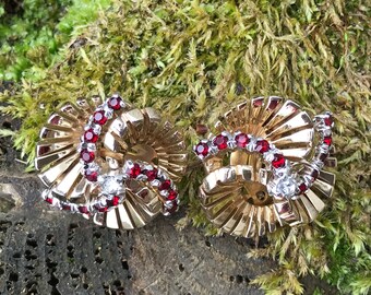 Jomaz Earring Clips Red and Clear Rhinestones
