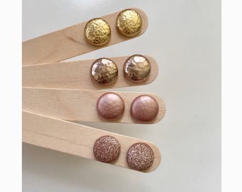 15mm Faux Leather Fabric Button Stud Earrings • Surgical Steel • Hypoallergenic • Leatherette • Metallic • Gold • Rose Gold • Pink
