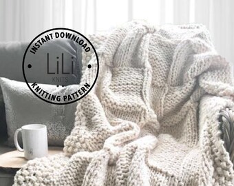 Knitting Pattern | LiLiKnits Chunky Knit Basketweave Blanket Throw Afghan Pattern | THE PIAZZA | Instant Download