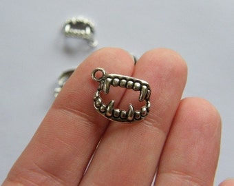 12 Vampire teeth charms antique silver tone HC76