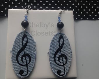 Denim treble clef earrings