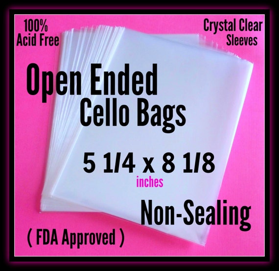 100 ( 5 1/4 X 8 1/8 ) Open Ended Cello Bags .. Non Sealing