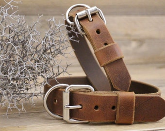 Leather dog collar, FREE ID TAG, Leather collar, Dog gift, Personalised gift, Handmade leather collar, Cowboy brown collar