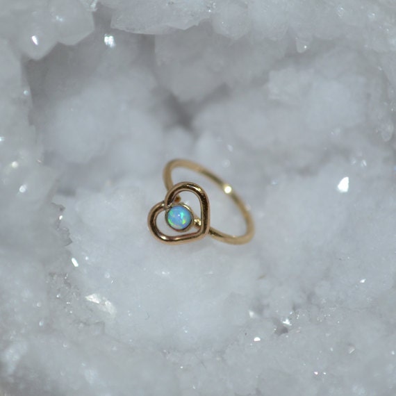 Gold Heart Nose Ring Hoop - Nose Stud - Blue Opal Tragus Earring Hoop - Cartilage Hoop Earring - Daith Earring - 18g Rook - Conch Piercing