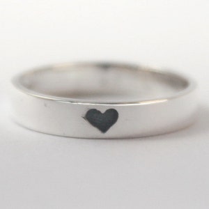 Heart imprint ring, Sterling silver Ring with tiny oxidized Black heart and carved heart inside. Valentines Gift, Engagement, Mothersday