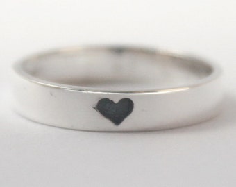 Heart imprint ring, Sterling silver Ring with tiny oxidized Black heart and carved heart inside. Valentines Gift, Engagement, Mothersday