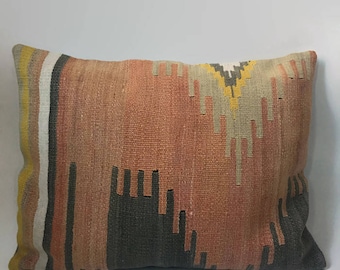 Orange Kilim Pillow, Blue Kilim Pillow, Turkish Pillow, Moroccan Pillow, Decorative Pillow