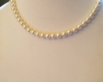 White Crystal Pearl Necklace White Pearl Necklace with Swarovski Pearls