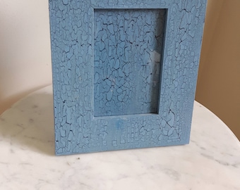 Wood Picture Frame, 5x7 Picture Frame, Blue Crackle Picture Frame, Blue Picture Frame, Crackle Paint Picture Frame, Antiqued Picture Frame