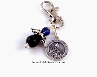 Arthritis Healing Saint Angel Charm St Alphonsus Ligouri Onyx and Sapphire Blue by Unbreakable Rosaries