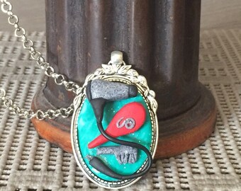 Pendant with hair dryer-brush-comb-fimo-handmade pendant-pendant hair salon