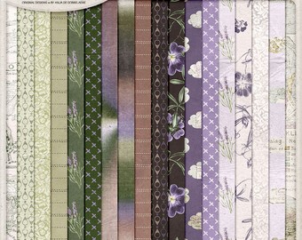 Travel Paper Pack, Floral Digital Papers, Wanderlust Patterns, Outdoor Adventure, Digital Download, Digital Scrapbooking, Lavender, Clouds