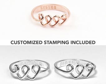 Best Friend Gift, Sister Gift, Best Friend Rings for 2, 3, 4, Sister Rings, Friendship Ring, Personalized Gift For Friend, Heart Ring