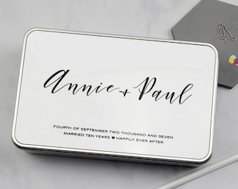 10 º aniversario lata | Regalos de aniversario personalizados | Décimo aniversario | 10 º aniversario de boda | Pareja de regalo | Personalizado | Regalo personalizado