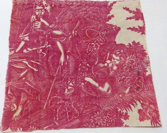 19th century French toile de Jouy lined quilted fabric