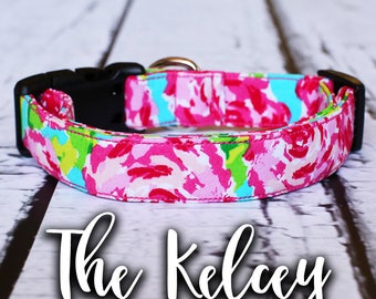 Dog Collar-Lilly Pulitzer Inspired, Floral Dog Collar, Handmade Custom Dog Collar, Flower Dog Collar, "The Kelcey"