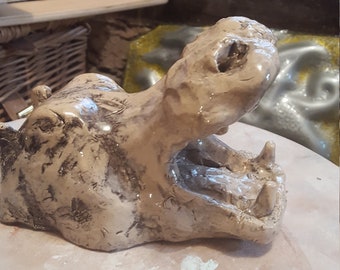 Glossy ceramic hippo head