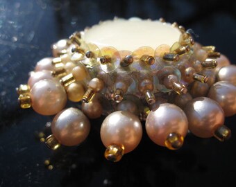 Big, bold 1960s coat brooch - aurora borealis and shell