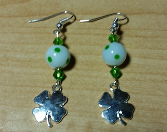St. Patrick's Day Shamrock Earrings - Handmade Beaded Dangle Drop Earrings