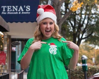 Santa Hat Monogram Tee - Santa Shirt - Christmas Monogram - Unisex sizes - Womens Sizes - Plus Sizes