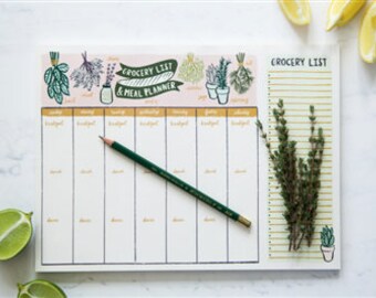 Grocery Meal Planner - Grocery List - Weekly Meal Planner - Daily Menu Planner - Herb Meal Planner