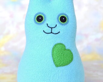 Handmade Bunny Rabbit Stuffed Animal, Lt Turquoise, Green Fleece, Handmade Plush Kids Baby Toddler Toy, Hug Me Bunny, Personalized Tag, 9 in