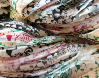 45 yards Marketplace, Block Print Sari Silk ribbon, Fair Trade in India,